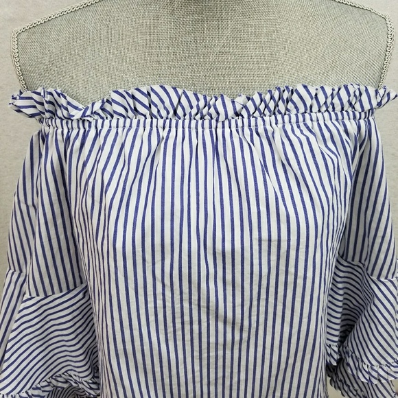ECI Off Shoulder Bell Sleeve Striped Blouse NWOT - Picture 6 of 8